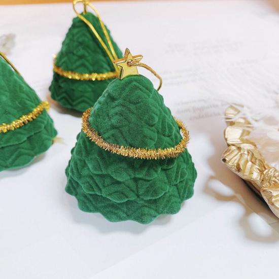 Picture of Velvet Jewelry Gift Jewelry Box Christmas Tree Green 7cm x 6cm , 1 Piece