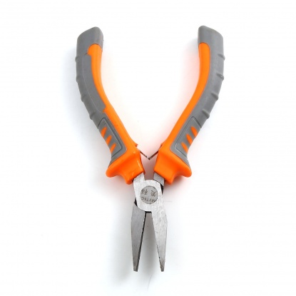 Picture of 45 Carbon Steel & Plastic Jewelry Tool Toothless Pliers Gray & Orange 12.5cmx 6.7cm, 1 Piece