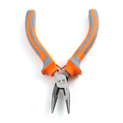 Picture of 45 Carbon Steel & Plastic Jewelry Tool Toothed Pliers Gray & Orange 11.8cmx 7.9cm, 1 Piece