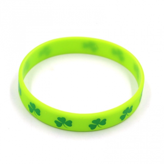 Picture of Light Green - 1# Saint Patrick's Day Products Clover Silicone Bracelet Gift 20.2cm long, 1 Piece