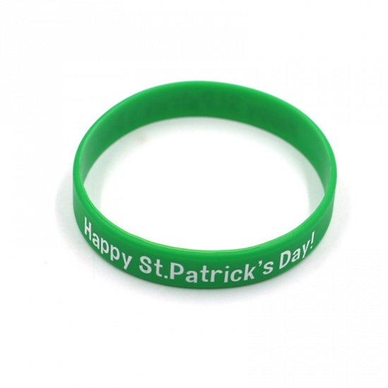 Picture of Green - 2# Saint Patrick's Day Products Clover Silicone Bracelet Gift 20.2cm long, 1 Piece