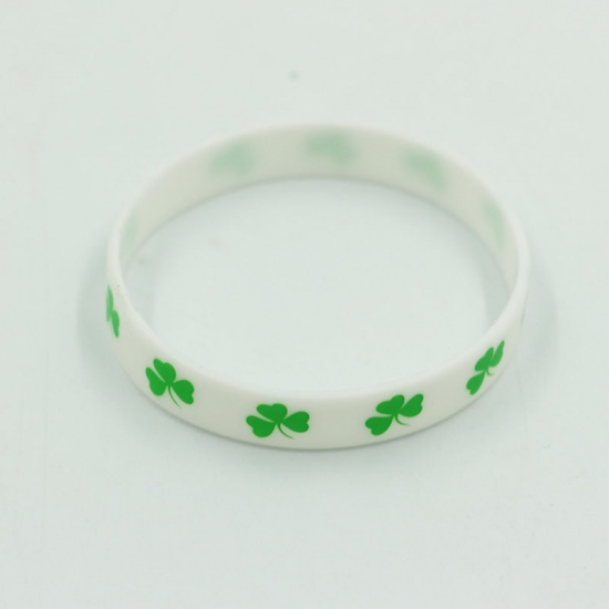 Picture of White - 3# Saint Patrick's Day Products Clover Silicone Bracelet Gift 20.2cm long, 1 Piece