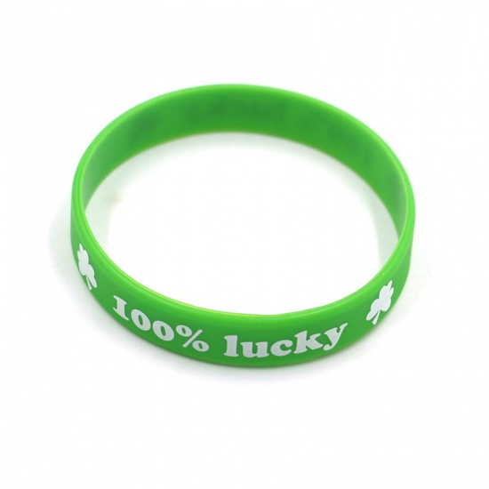 Picture of Green - 4# Saint Patrick's Day Products Clover Silicone Bracelet Gift 20.2cm long, 1 Piece