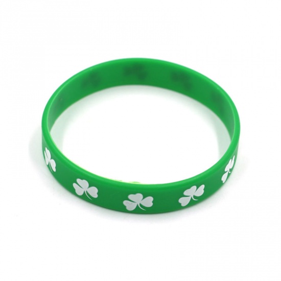 Picture of Green - 5# Saint Patrick's Day Products Clover Silicone Bracelet Gift 20.2cm long, 1 Piece