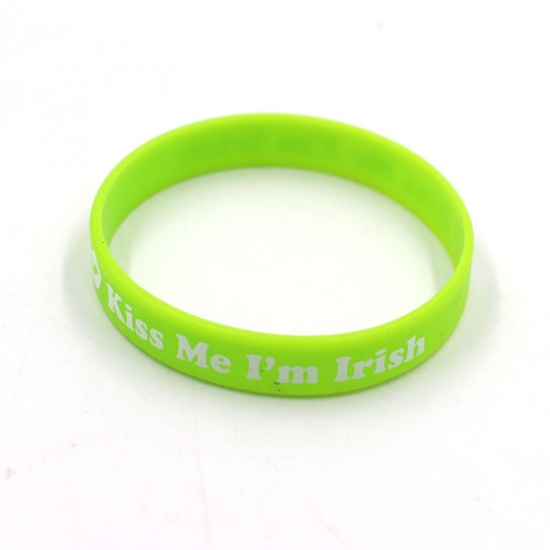 Picture of Light Green - 6# Saint Patrick's Day Products Clover Silicone Bracelet Gift 20.2cm long, 1 Piece