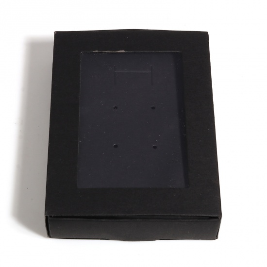 Picture of Paper Jewelry Gift Packing & Shipping Boxes Rectangle Black 11.5cm x 8.5cm x 2.5cm , 5 Sets (3 Pcs/Set)