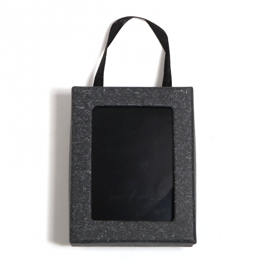 Picture of Kraft Paper Jewelry Gift Boxes Rectangle Black 9cm x 7cm x 3.2cm , 2 PCs