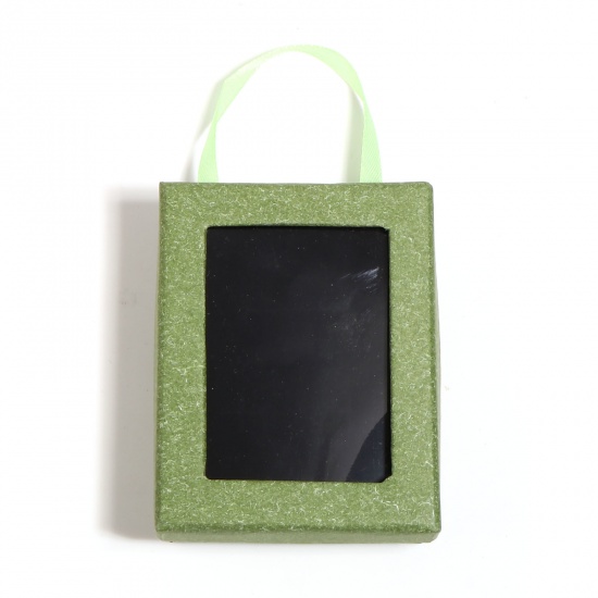 Picture of Kraft Paper Jewelry Gift Boxes Rectangle Green 9cm x 7cm x 3.2cm , 2 PCs