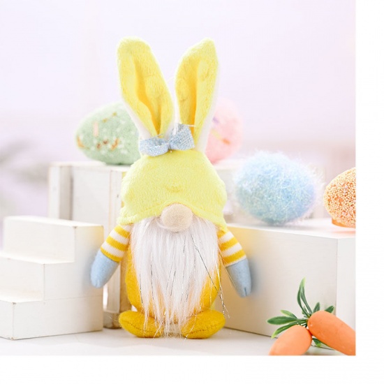 Picture of Yellow - 4# Nonwoven Easter Rabbit Ears Gnome Faceless Dwarf Elf Doll Hanging Decoration 17x6cm, 1 Piece