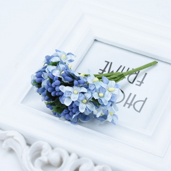 Picture of Blue - Plastic & Faux Silk Artificial Flower For DIY Wedding Party Home Decoration, 1 Bunch