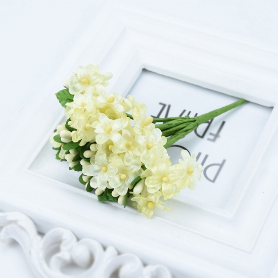 Picture of Milk White - Plastic & Faux Silk Artificial Flower For DIY Wedding Party Home Decoration, 1 Bunch
