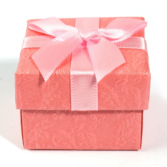 Picture of Paper Jewelry Gift Boxes Square Pink 5cm x 5cm x 3.5cm , 2 PCs