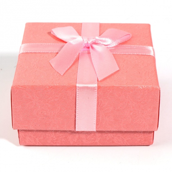 Picture of Paper Jewelry Gift Boxes Square Pink 7.3cm x 7.3cm x 3.7cm , 2 PCs