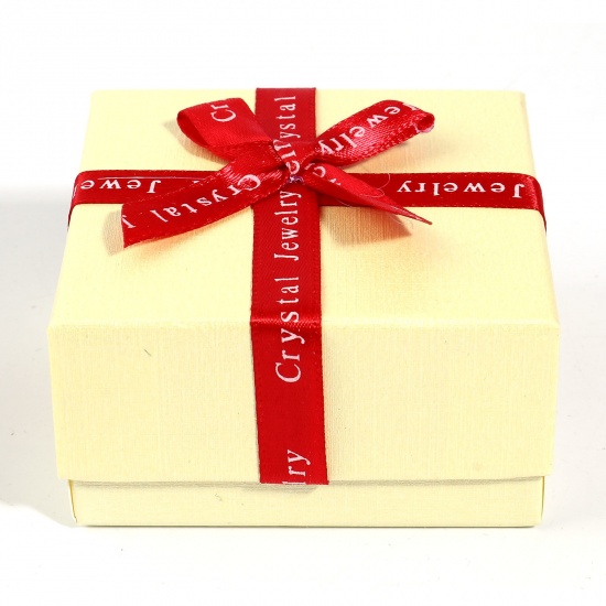 Picture of Paper Jewelry Gift Boxes Square Beige 7.3cm x 7.3cm x 3.7cm , 2 PCs