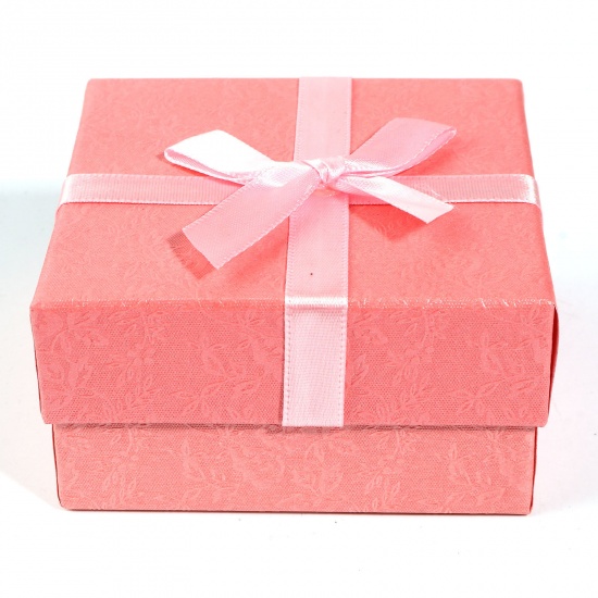 Picture of Paper Jewelry Gift Boxes Square Pink 8.5cm x 8.5cm x 4.5cm , 2 PCs
