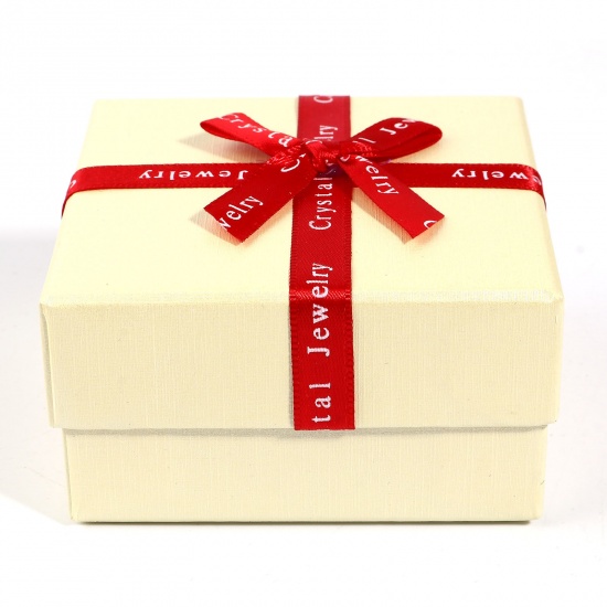 Picture of Paper Jewelry Gift Boxes Square Beige 8.5cm x 8.5cm x 4.5cm , 2 PCs