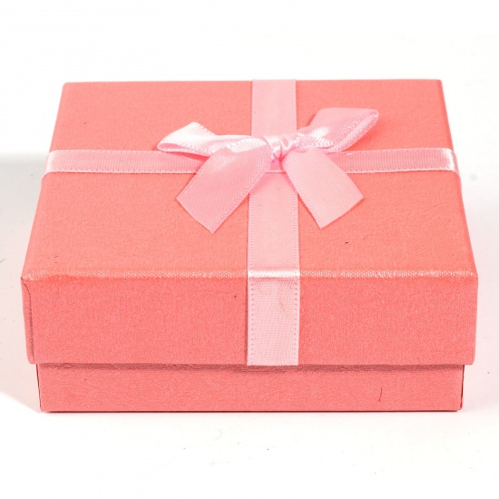 Picture of Paper Jewelry Gift Boxes Square Pink 9cm x 9cm x 3.5cm , 2 PCs