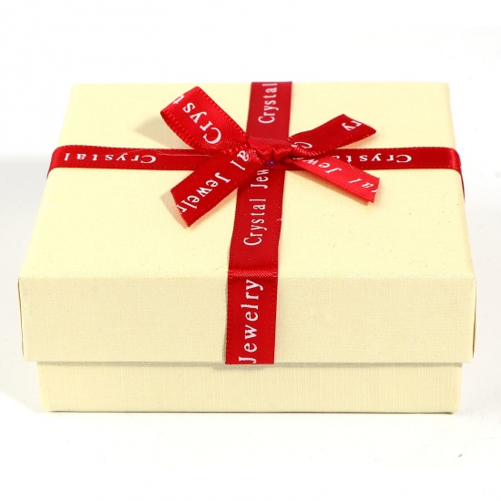 Picture of Paper Jewelry Gift Boxes Square Beige 9cm x 9cm x 3.5cm , 2 PCs