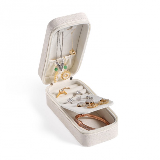 Picture of PU Leather Jewelry Gift Jewelry Storage Box Rectangle White 15.5cm x 6.5cm x 4.8cm, 1 Piece