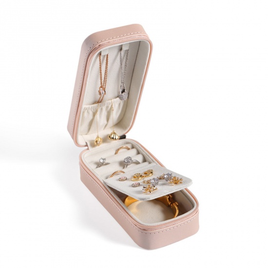 Picture of PU Leather Jewelry Gift Jewelry Storage Box Rectangle Light Pink 15.5cm x 6.5cm x 4.8cm, 1 Piece