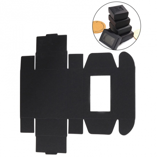 Picture of Paper Jewelry Gift Packing & Shipping Boxes With Clear Window Rectangle Black 8.5cm x 6cm x 3cm , 10 PCs