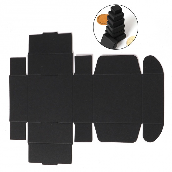 Picture of Paper Jewelry Gift Packing & Shipping Boxes Square Black 7cm x 7cm x 3cm , 10 PCs