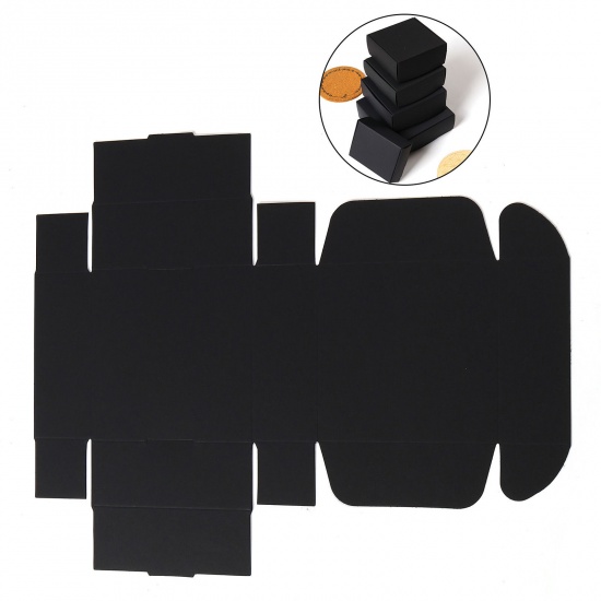 Picture of Paper Jewelry Gift Packing & Shipping Boxes Square Black 10.5cm x 10.5cm x 4cm , 10 PCs