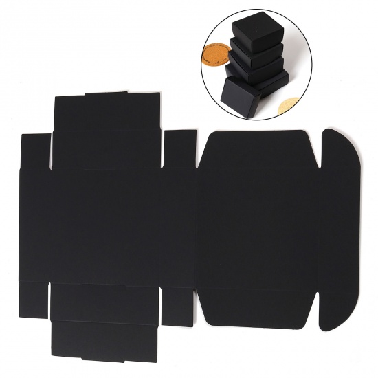 Picture of Paper Jewelry Gift Packing & Shipping Boxes Square Black 12.5cm x 12.5cm x 4cm , 10 PCs