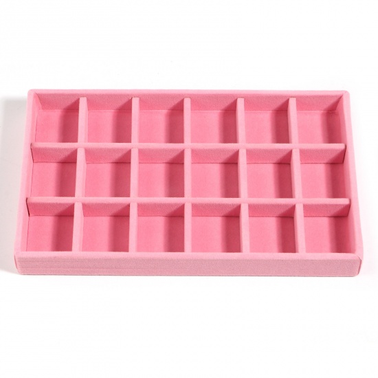 Picture of 18 Compartments Velvet Jewelry Displays Rectangle Pink 21cm x 12.3cm x 2.5cm , 1 Piece