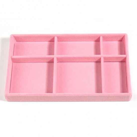 Picture of 6 Compartments Velvet Jewelry Displays Rectangle Pink 21cm x 12.3cm x 2.5cm , 1 Piece