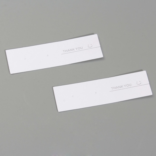 Picture of Paper Jewelry Earrings Display Card White Rectangle Message " THANK YOU " 7cm x 2cm, 50 Sheets