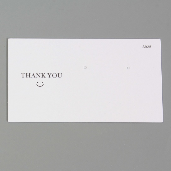 Picture of Paper Jewelry Earrings Display Card White Rectangle Message " THANK YOU " 9cm x 5cm, 50 Sheets
