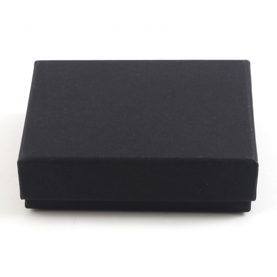 Picture of Paper Ring Earrings Jewelry Gift Box Rectangle Black 9.5cm x 7.5cm x 2.9cm , 1 Piece