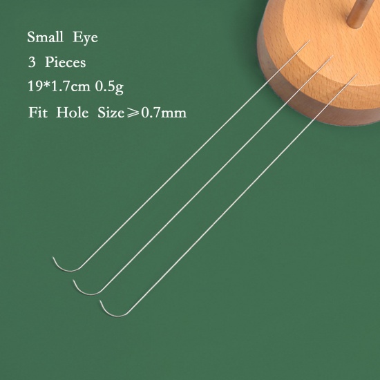 Picture of Iron Based Alloy Small Eye Beading Needles DIY Bead Spinner Needles Curve Silver Tone 19cm x 1.7cm, 1 Set ( 3 PCs/Set)
