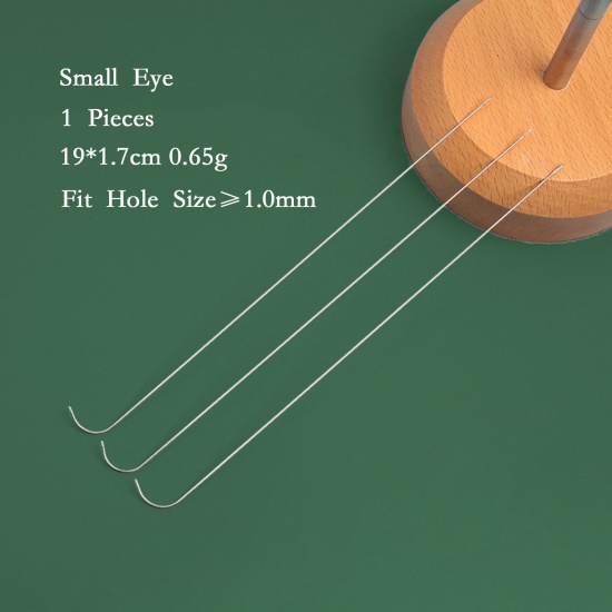 Picture of Iron Based Alloy Big Eye Beading Needles DIY Bead Spinner Needles Curve Silver Tone 19cm x 1.7cm, 1 Set ( 3 PCs/Set)