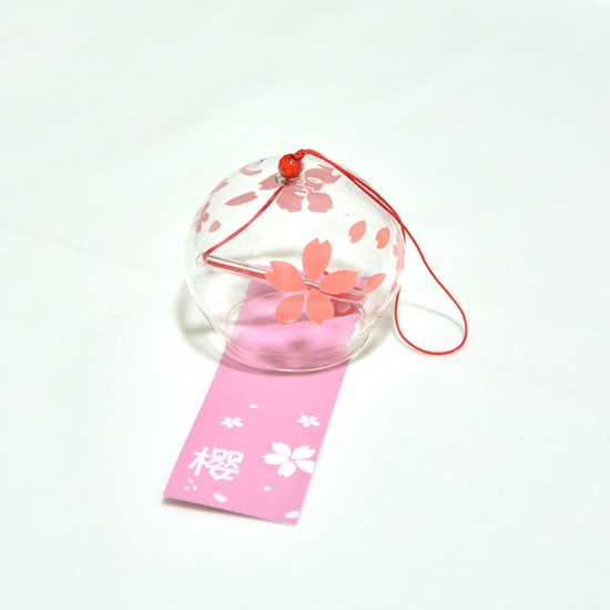 ピンク-16＃さくらプリント 和風 ガラス 風鈴ガーデンウィンドウ ハンギングデ コレーション クラフト7x6cm、1個 の画像