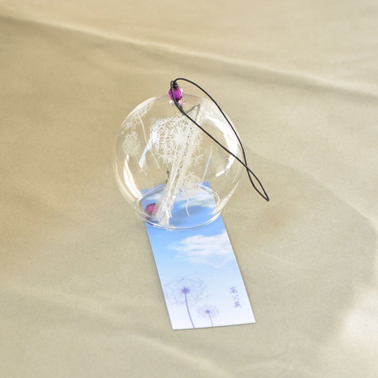 白-22＃タンポポプリント 和風 ガラス 風鈴ガーデンウィンドウ ハンギングデ コレーション クラフト7x6cm、1個 の画像