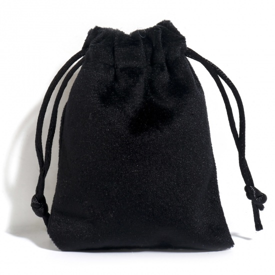 ベルベット 巾着袋 ドローストリングバッグ ギフト用ラッピング 巾着バッグ お誕生日 お祝い プレゼント 長方形 黒 （使用可能なスペース:約 7.5x7cm) 9cm x 7cm、 10 個 の画像