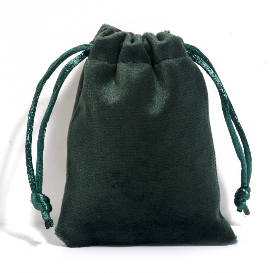 ベルベット 巾着袋 ドローストリングバッグ ギフト用ラッピング 巾着バッグ お誕生日 お祝い プレゼント 長方形 濃緑 （使用可能なスペース:約 7.5x7cm) 9cm x 7cm、 10 個 の画像