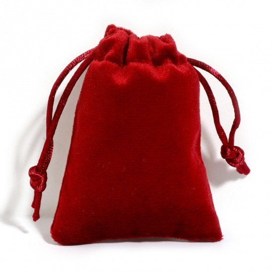 ベルベット 巾着袋 ドローストリングバッグ ギフト用ラッピング 巾着バッグ お誕生日 お祝い プレゼント 長方形 赤 （使用可能なスペース:約 7.5x7cm) 9cm x 7cm、 10 個 の画像