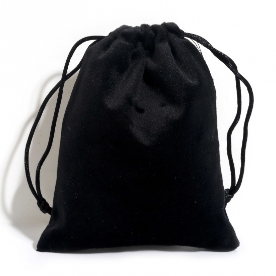 ベルベット 巾着袋 ドローストリングバッグ ギフト用ラッピング 巾着バッグ お誕生日 お祝い プレゼント 長方形 黒 （使用可能なスペース:約 13.5x12cm) 15cm x 12cm、 5 個 の画像