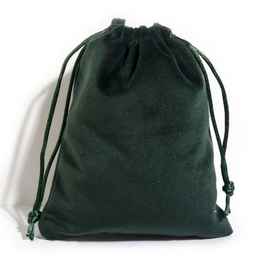 ベルベット 巾着袋 ドローストリングバッグ ギフト用ラッピング 巾着バッグ お誕生日 お祝い プレゼント 長方形 濃緑 （使用可能なスペース:約 13.5x12cm) 15cm x 12cm、 5 個 の画像