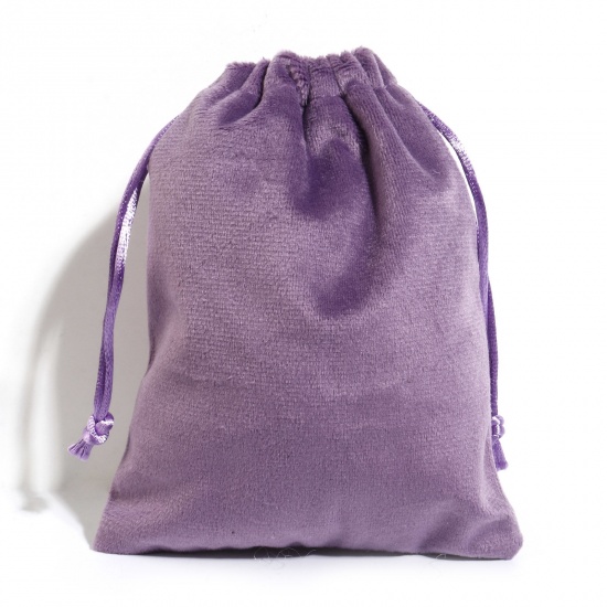 ベルベット 巾着袋 ドローストリングバッグ ギフト用ラッピング 巾着バッグ お誕生日 お祝い プレゼント 長方形 紫 （使用可能なスペース:約 13.5x12cm) 15cm x 12cm、 5 個 の画像