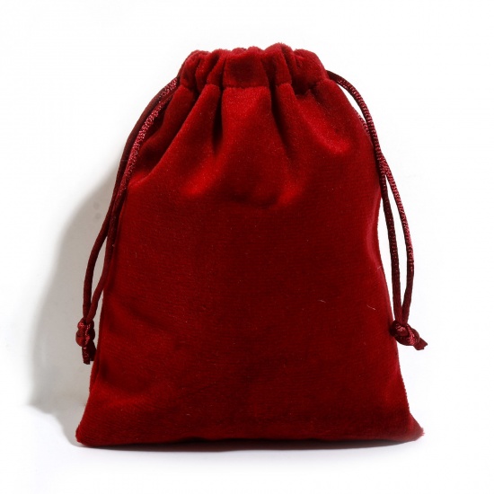 ベルベット 巾着袋 ドローストリングバッグ ギフト用ラッピング 巾着バッグ お誕生日 お祝い プレゼント 長方形 赤 （使用可能なスペース:約 13.5x12cm) 15cm x 12cm、 5 個 の画像