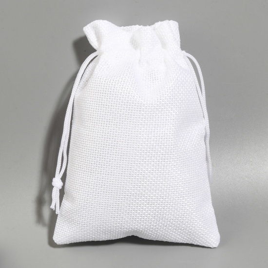 Image de Sac à Cordon en Polyester Forme Rectangle Blanc (Espace utilisable: 11.5x10cm ） 14cm x 10cm, 10 Pcs
