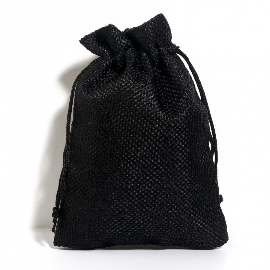 テリレン 巾着袋 ドローストリングバッグ ギフト用ラッピング 巾着バッグ お誕生日 お祝い プレゼント 長方形 黒 （使用可能なスペース:約 11.5x10cm) 14cm x 10cm、 10 個 の画像