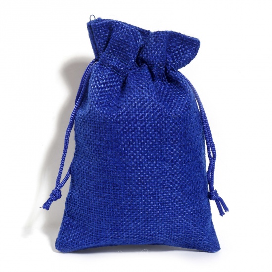 テリレン 巾着袋 ドローストリングバッグ ギフト用ラッピング 巾着バッグ お誕生日 お祝い プレゼント 長方形 サファイア・ブルー （使用可能なスペース:約 11.5x10cm) 14cm x 10cm、 10 個 の画像