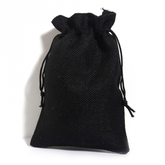 ポリエステルイミテーションリネン 巾着袋 ドローストリングバッグ ギフト用ラッピング 巾着バッグ お誕生日 お祝い プレゼント 長方形 黒 （使用可能なスペース:約 15.5x13cm) 18cm x 13cm、 5 個 の画像