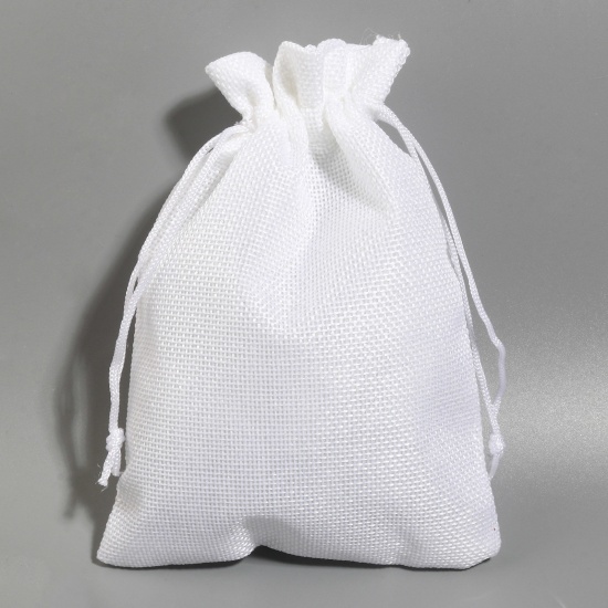 ポリエステルイミテーションリネン 巾着袋 ドローストリングバッグ ギフト用ラッピング 巾着バッグ お誕生日 お祝い プレゼント 長方形 白 （使用可能なスペース:約 15.5x13cm) 18cm x 13cm、 5 個 の画像