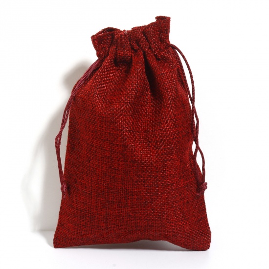 ポリエステルイミテーションリネン 巾着袋 ドローストリングバッグ ギフト用ラッピング 巾着バッグ お誕生日 お祝い プレゼント 長方形 赤ワイン色 （使用可能なスペース:約 15.5x13cm) 18cm x 13cm、 5 個 の画像